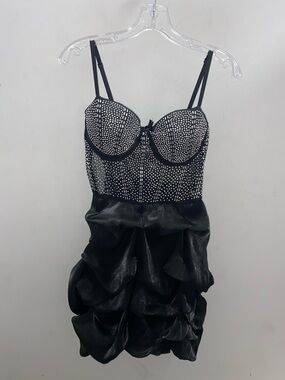 Black Mesh Rhinestone Padded Bustier cocktail evening gown Bubble Prom Dress